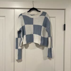 Moon and Madison Women's Chunky Knit‎ Sweater White and Blue Size Small